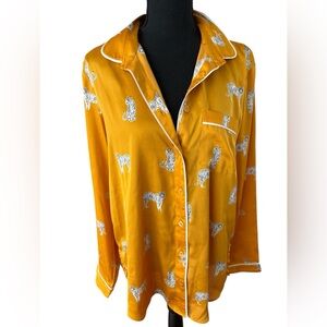 LOFT Mustard Yellow Blouse with White Tiger Print